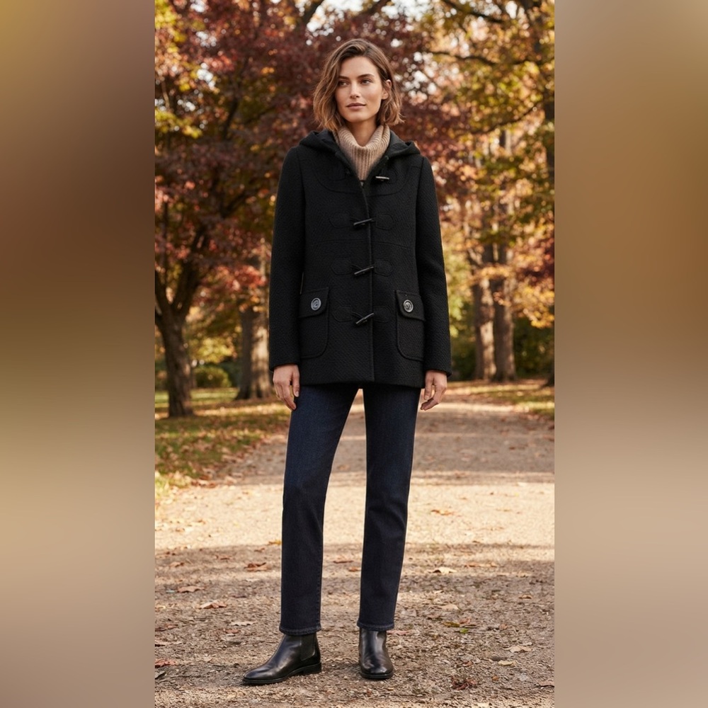 Zara | black wool blend coat with hoodie | size M